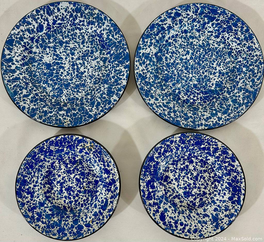 Shades of Blue Enameled Splatterware Bowls Set of 5