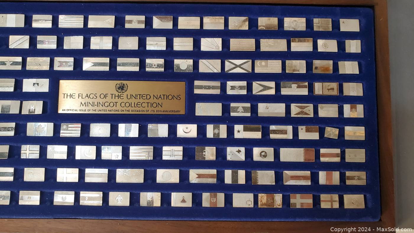 Franklin Mint Silver United Nations Flags Mini Ingot Collection