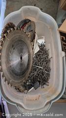 MaxSold Auction: 3 Tubs of Misc Tools, Saw Blades, Screws, etc.  RANDOM! - Coppell (Texas, USA) SELLER MANAGED Downsizing Online Auction - Parker Drive