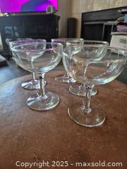 MaxSold Auction: Set of 5 Champagne Coupe Cocktail Glasses, Clear Glass - Coppell (Texas, USA) SELLER MANAGED Downsizing Online Auction - Parker Drive
