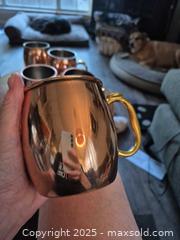 MaxSold Auction: Set of 5 Copper-Plated Moscow Mule Mugs with Gold-Tone Handles - Coppell (Texas, USA) SELLER MANAGED Downsizing Online Auction - Parker Drive