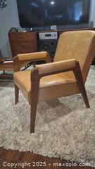 MaxSold Auction: Mid-Century Modern Lounge Armchair, Tan Upholstery, Wood Frame - Kingston (Ontario, Canada) SELLER MANAGED Downsizing Online Auction - Canniff Place