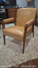 MaxSold Auction: Mid-Century Modern Lounge Armchair, Tan Upholstery, Wood Frame - Kingston (Ontario, Canada) SELLER MANAGED Downsizing Online Auction - Canniff Place