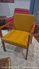 MaxSold Auction: Mid-Century Modern Teak Lounge Armchair, Mustard Wool-Blend - Kingston (Ontario, Canada) SELLER MANAGED Downsizing Online Auction - Canniff Place