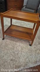 MaxSold Auction: Mid-Century Modern Teak Two-Tier Rolling Bar/Serving Cart - Kingston (Ontario, Canada) SELLER MANAGED Downsizing Online Auction - Canniff Place