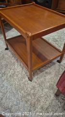 MaxSold Auction: Mid-Century Modern Teak Two-Tier Rolling Bar/Serving Cart - Kingston (Ontario, Canada) SELLER MANAGED Downsizing Online Auction - Canniff Place