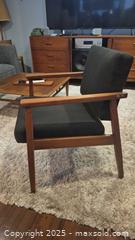 MaxSold Auction: Mid-Century Modern Wood-Frame Accent Chair with Arms - Kingston (Ontario, Canada) SELLER MANAGED Downsizing Online Auction - Canniff Place
