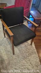 MaxSold Auction: Mid-Century Modern Wood-Frame Accent Chair with Arms - Kingston (Ontario, Canada) SELLER MANAGED Downsizing Online Auction - Canniff Place