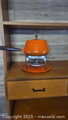 MaxSold Auction: Orange Mid-Century Fondue Pot Set with Stand and Burner - Kingston (Ontario, Canada) SELLER MANAGED Downsizing Online Auction - Canniff Place
