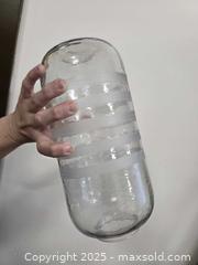 MaxSold Auction: Large Glass Decorator Vase with etched stripes. Acrylic stands  - Toronto (Ontario, Canada) SELLER MANAGED Downsizing Online Auction - Carlingview Drive