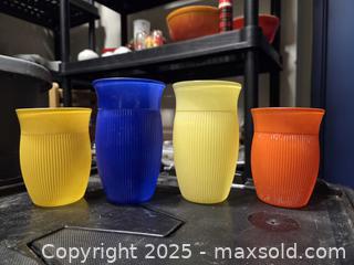MaxSold Auction: Set of 4 Vintage Ribbed Glass Tumblers in Blue, Yellow, Orange - Toronto (Ontario, Canada) SELLER MANAGED Downsizing Online Auction - Carlingview Drive