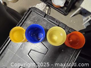 MaxSold Auction: Set of 4 Vintage Ribbed Glass Tumblers in Blue, Yellow, Orange - Toronto (Ontario, Canada) SELLER MANAGED Downsizing Online Auction - Carlingview Drive