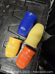 MaxSold Auction: Set of 4 Vintage Ribbed Glass Tumblers in Blue, Yellow, Orange - Toronto (Ontario, Canada) SELLER MANAGED Downsizing Online Auction - Carlingview Drive