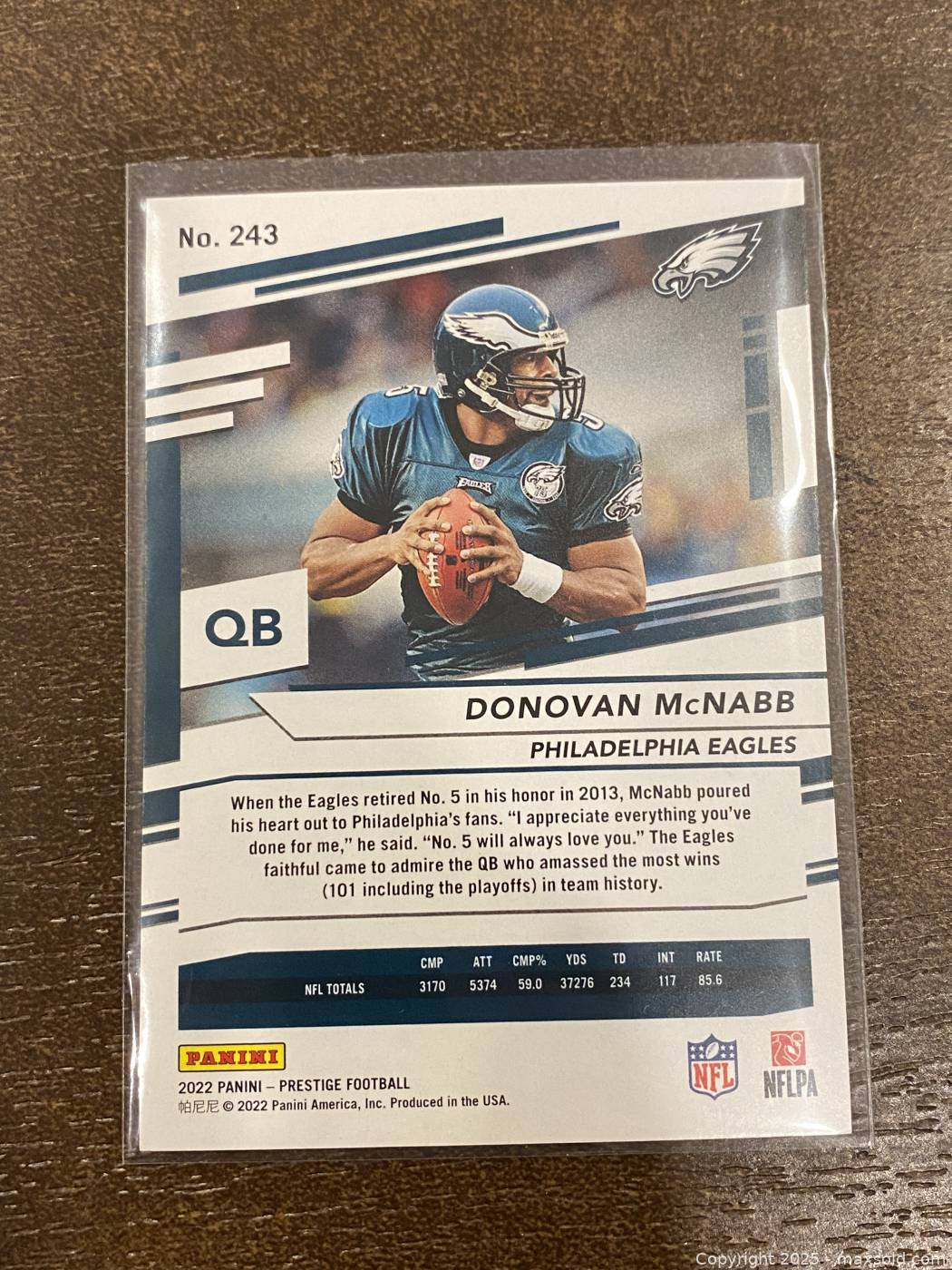 2022 Panini Prestige Donovan McNabb Football Card #243 Eagles