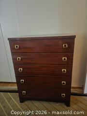 MaxSold Auction: Mid-Century Brown Wood Veneer 5-Drawer Dresser - Ottawa (Ontario, Canada) PARTNER MANAGED Estate Online Auction - Thorncliff Place