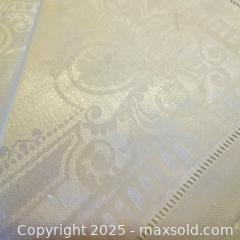 MaxSold Auction: Vintage UNUSED 100% Irish Linen Double Damask Tablecloth Set - Toronto (Ontario, Canada) SELLER MANAGED Downsizing Online Auction - Lamb Avenue