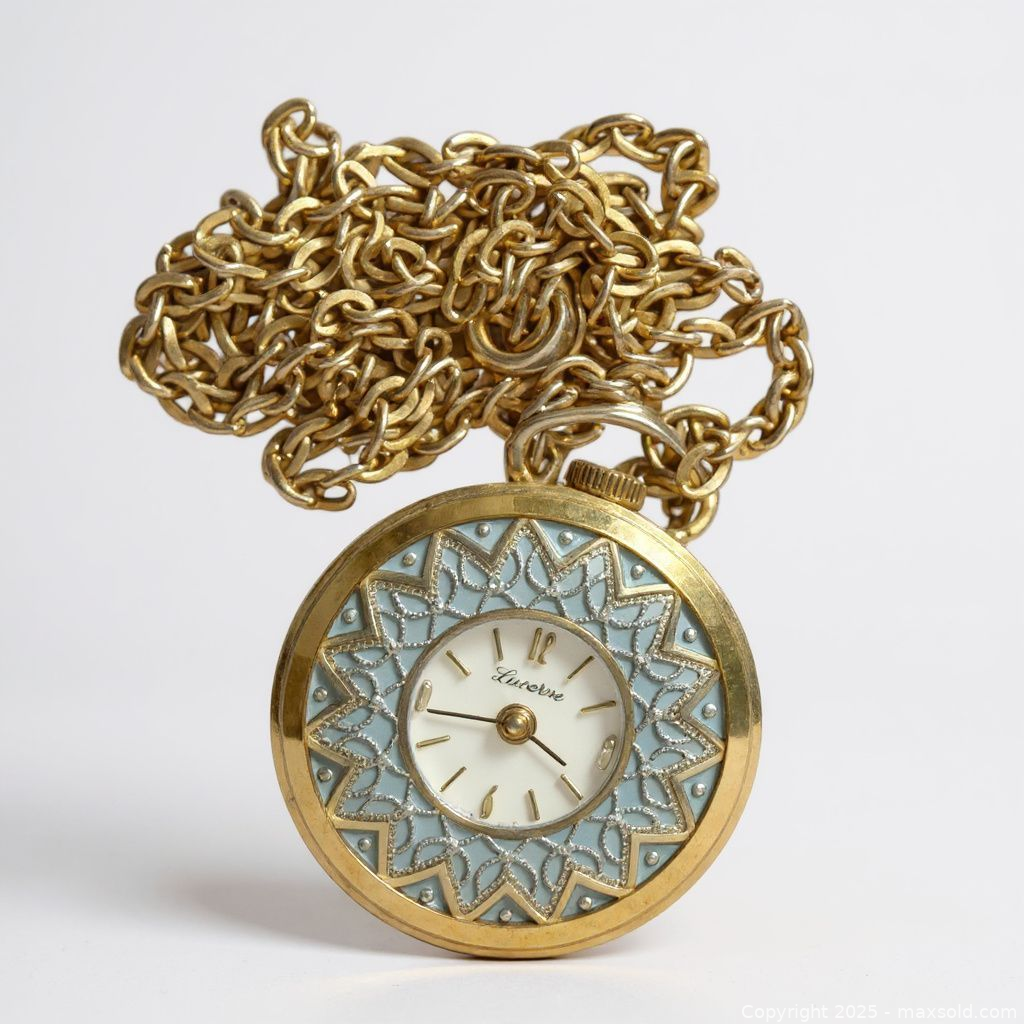 Vintage Lucerne Swiss pendant watch with gold-tone chain  display picture 3