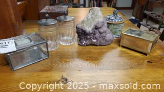 MaxSold Auction: Amethyst Cluster with Glass Jars, Beveled Jewelry &#38; Trinket Boxes 5B - Ottawa (Ontario, Canada) PARTNER MANAGED Downsizing Online Auction - Garfield Avenue
