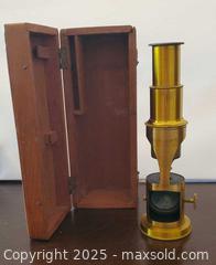 MaxSold Auction: Antique Brass Pocket Monocular Microscope, ~6 in, with Wood Box A - Ottawa (Ontario, Canada) PARTNER MANAGED Downsizing Online Auction - Garfield Avenue