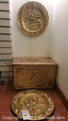 MaxSold Auction: Brass Repoussé Pair of Plates with Embellished Storage Box, 3 pcs B - Ottawa (Ontario, Canada) PARTNER MANAGED Downsizing Online Auction - Garfield Avenue