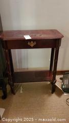 MaxSold Auction: Console/Entry Table with Drawer, Cherry/Mahogany Finish A - Ottawa (Ontario, Canada) PARTNER MANAGED Downsizing Online Auction - Garfield Avenue