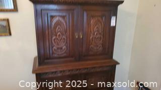 MaxSold Auction: Kreug Carved Oak Two-Tier Cabinet / Sideboard, Solid Oak C - Ottawa (Ontario, Canada) PARTNER MANAGED Downsizing Online Auction - Garfield Avenue