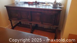 MaxSold Auction: Kreug Carved Wooden Sideboard Buffet Credenza with Barley Twist Legs C - Ottawa (Ontario, Canada) PARTNER MANAGED Downsizing Online Auction - Garfield Avenue