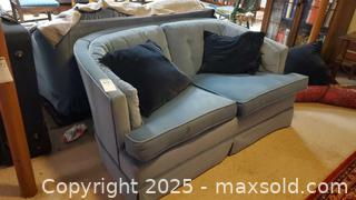 MaxSold Auction: Light Blue Loveseat / Small Sofa, - Ottawa (Ontario, Canada) PARTNER MANAGED Downsizing Online Auction - Garfield Avenue