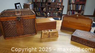 MaxSold Auction: Lot: Desk Organizers, Letter Sorter, Pen Holder, Wooden Boxes, Wicker Trunk B - Ottawa (Ontario, Canada) PARTNER MANAGED Downsizing Online Auction - Garfield Avenue