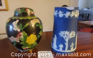 MaxSold Auction: Lot of 2 Decorative Vases/Pitcher - Cloisonné &#38; Jasperware A - Ottawa (Ontario, Canada) PARTNER MANAGED Downsizing Online Auction - Garfield Avenue