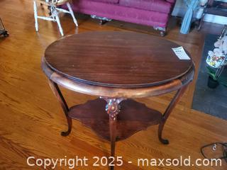 MaxSold Auction: Oval Two-Tier Wood Accent Side Table with Carved Legs A - Ottawa (Ontario, Canada) PARTNER MANAGED Downsizing Online Auction - Garfield Avenue
