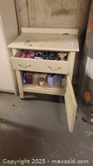 MaxSold Auction: Small Off-White Painted Wood Cabinet with Step Stool B - Ottawa (Ontario, Canada) PARTNER MANAGED Downsizing Online Auction - Garfield Avenue