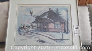 MaxSold Auction: Stittsville Train Station print, signed (illegible), 1966, framed A - Ottawa (Ontario, Canada) PARTNER MANAGED Downsizing Online Auction - Garfield Avenue