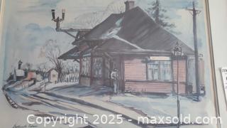 MaxSold Auction: Stittsville Train Station print, signed (illegible), 1966, framed A - Ottawa (Ontario, Canada) PARTNER MANAGED Downsizing Online Auction - Garfield Avenue