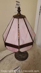 MaxSold Auction: Tiffany-Style Stained Glass Table Lamp with Pale Pink Shade A - Ottawa (Ontario, Canada) PARTNER MANAGED Downsizing Online Auction - Garfield Avenue
