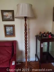 MaxSold Auction: Vintage Barley-Twist Floor Lamp with Floral Inlay and Shade A - Ottawa (Ontario, Canada) PARTNER MANAGED Downsizing Online Auction - Garfield Avenue