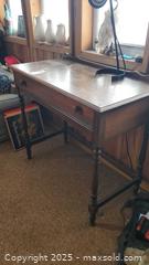 MaxSold Auction: Wood Writing Desk / Console Table with Turned Legs, C - Ottawa (Ontario, Canada) PARTNER MANAGED Downsizing Online Auction - Garfield Avenue