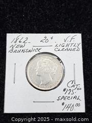 MaxSold Auction: 1862 New Brunswick Silver 20 Cent Coin - Burnside (British Columbia, Canada) PARTNER MANAGED Estate Sale Online Auction - Hillside Avenue