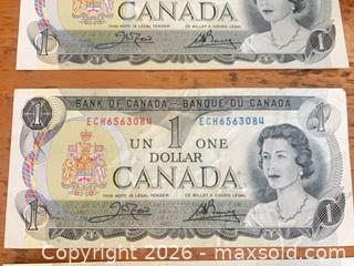 MaxSold Auction: Five 1973 Canadian One Dollar Bills - Lanark (Ontario, Canada) SELLER MANAGED Downsizing Online Auction -  Markle Road