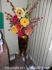 Mirrored Stand, Faux Florals In Large Vase - A